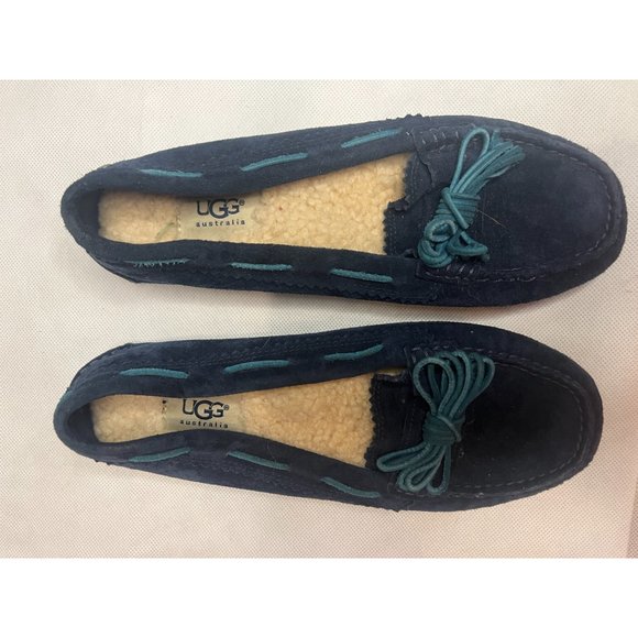 UGG Women Moccasin Slip-on Flats Leather Upper Sheepskin Lining Black Size 7 - Picture 3 of 6